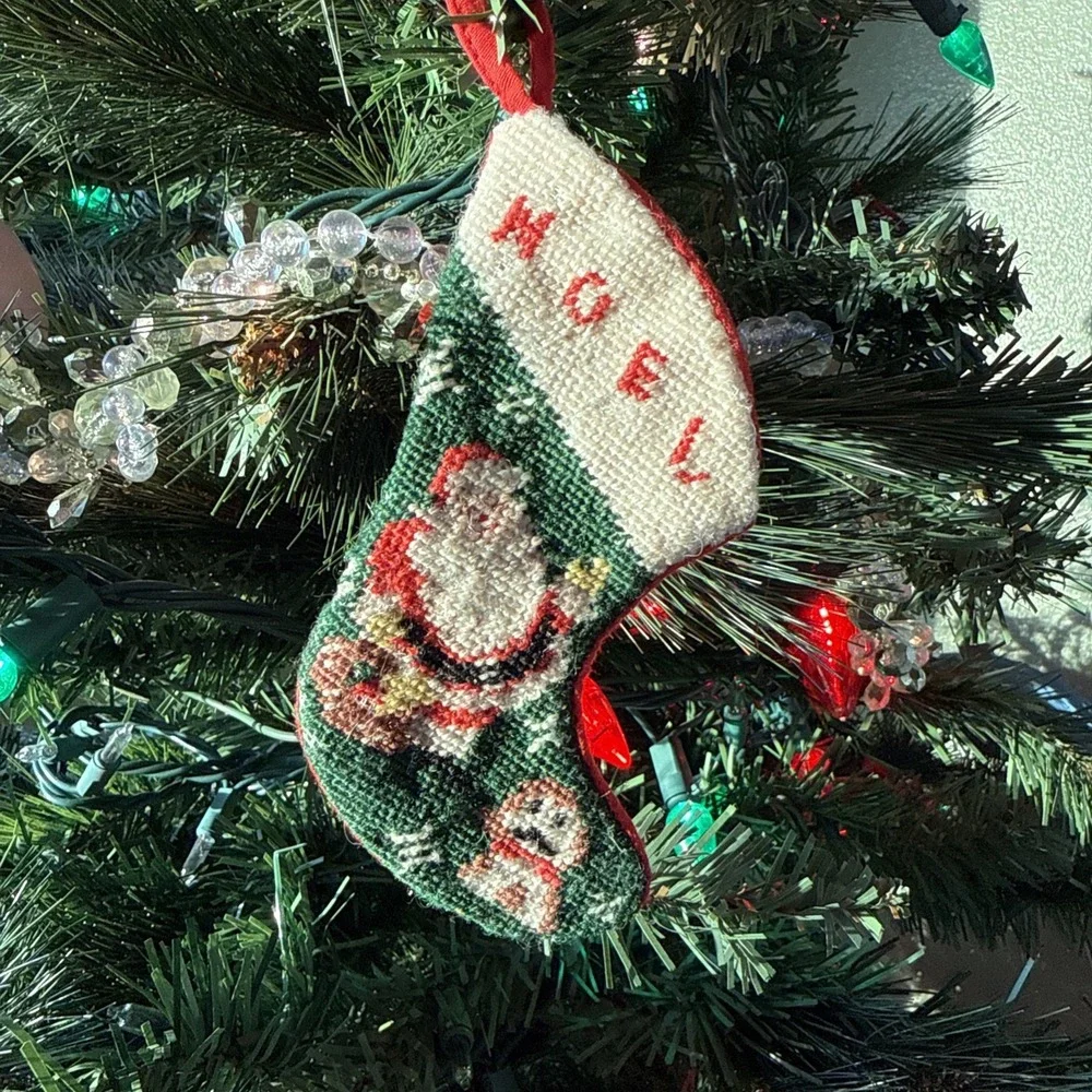 Vintage Needlepoint Mini‎ Christmas Stocking Ornament